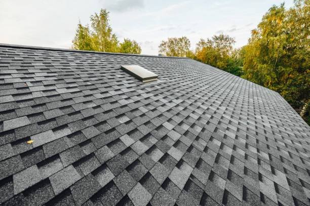 roof maintenance roof of new house with shingles roof-tiles and ventilation window